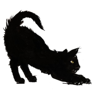 Black Cat Watercolor Painting - Original Kitten Art (9x12 in)