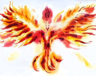 Phoenix painting - law office wall art - original fire watercolor