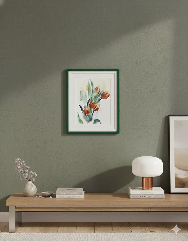 Flores de acuarela - pintura original en acuarela de tulipanes imagen 6