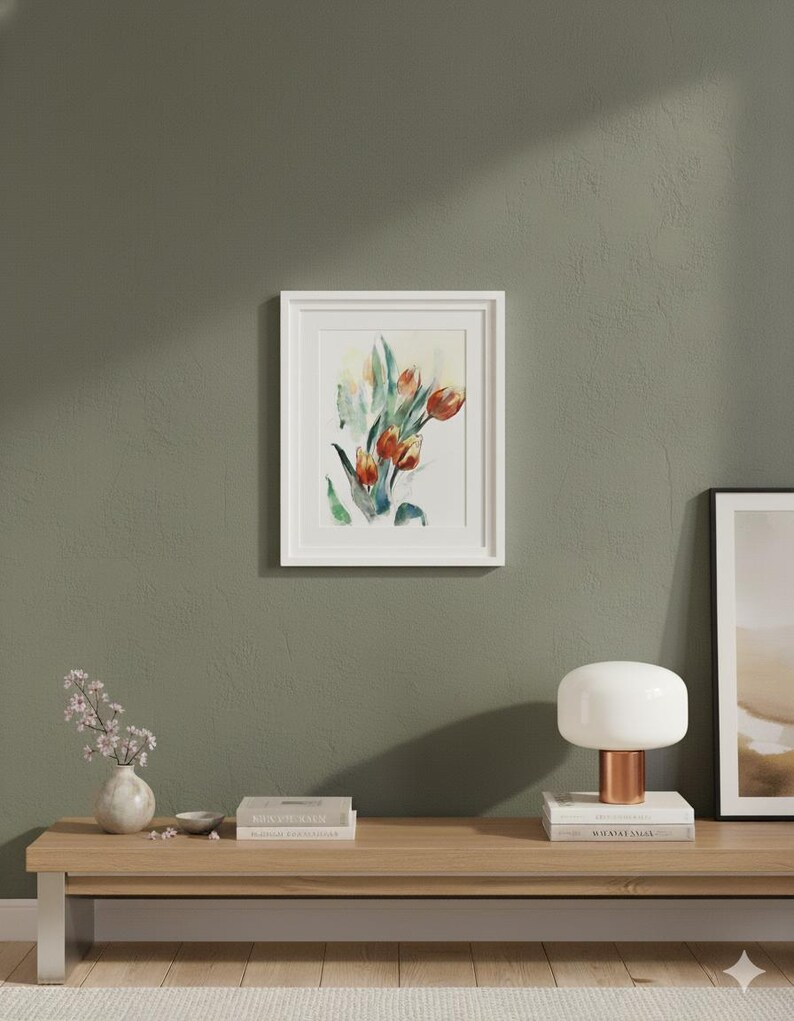 Flores de acuarela - pintura original en acuarela de tulipanes imagen 2