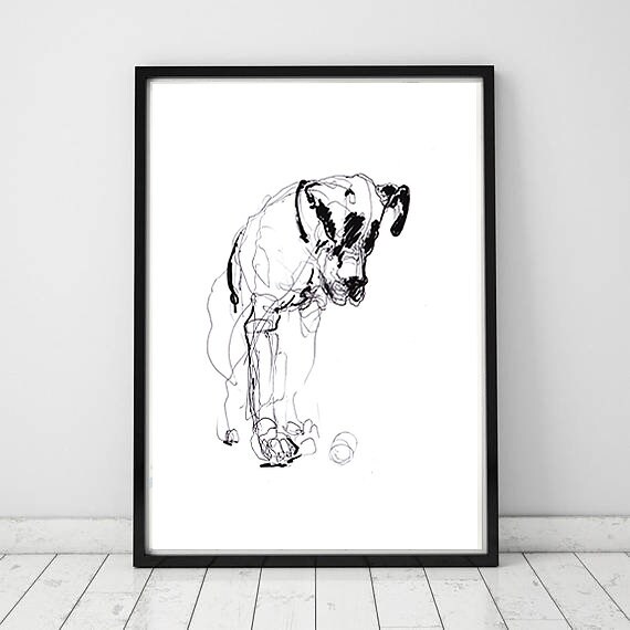 Great Dane Art Dessin Noir Et Blanc Dun Chien Impression Numérique Stylo à Croquis Danimaux Et Art De Lencre