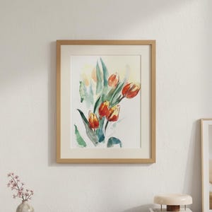 Flores de acuarela - pintura original en acuarela de tulipanes imagen 4