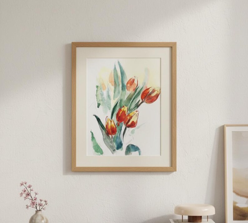 Flores de acuarela - pintura original en acuarela de tulipanes imagen 4
