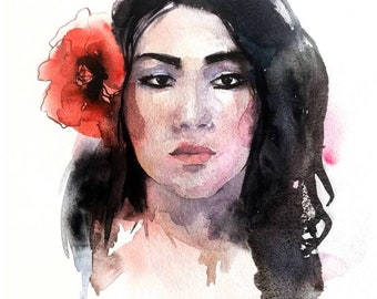Painting of a lady - original watercolor female face art