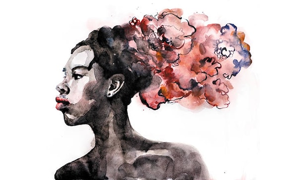 African American woman art - watercolor painting - high resolution digital jpg file. Instant download