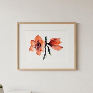 Red flower Watercolor Original Painting - Amarillis Water color Wall Art - Unique present for wedding image 2