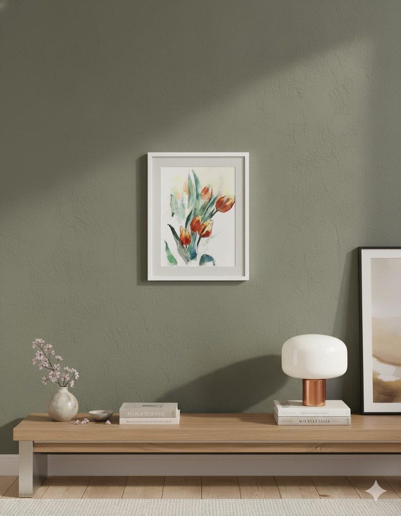 Flores de acuarela - pintura original en acuarela de tulipanes imagen 8