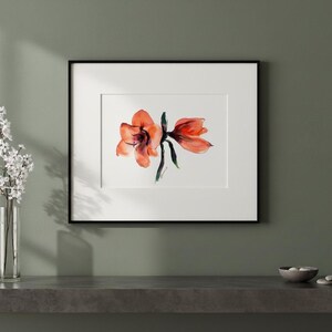 Red flower Watercolor Original Painting - Amarillis Water color Wall Art - Unique present for wedding image 3