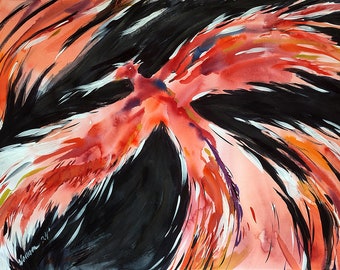 Cuadro Phoenix Rising - Arte para la pared de un despacho de abogados - Obra de arte original en acuarela y acrílico sobre fuego