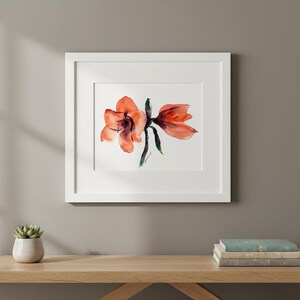 Red flower Watercolor Original Painting - Amarillis Water color Wall Art - Unique present for wedding image 7