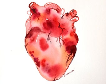 Anatomical Heart art - original watercolor painting. Unique Personalizable Valentine's day gift