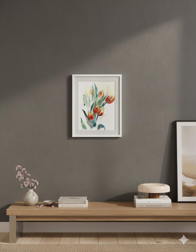 Flores de acuarela - pintura original en acuarela de tulipanes imagen 5