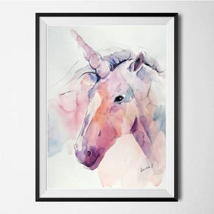 Unicorn Print Watercolor Nursery Wall Art. Unique Gift for a Little ...