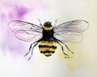 Regalo para apicultor: dibujo original de una abeja en acuarela. Pintura en acuarela.