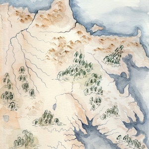 Handgezeichnete Landkarte - Aquarell Karte - Fantasie Karte original Aquarell - Nautische Aquarell Kunst
