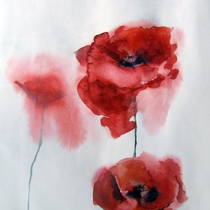 Poppies wall art - downloadable watercolor painting - high resolution digital jpg file. Instant download