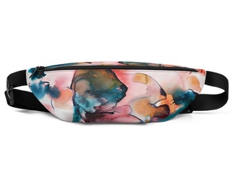 Custom fanny pack - turquoise artistic watercolor designer hip bags