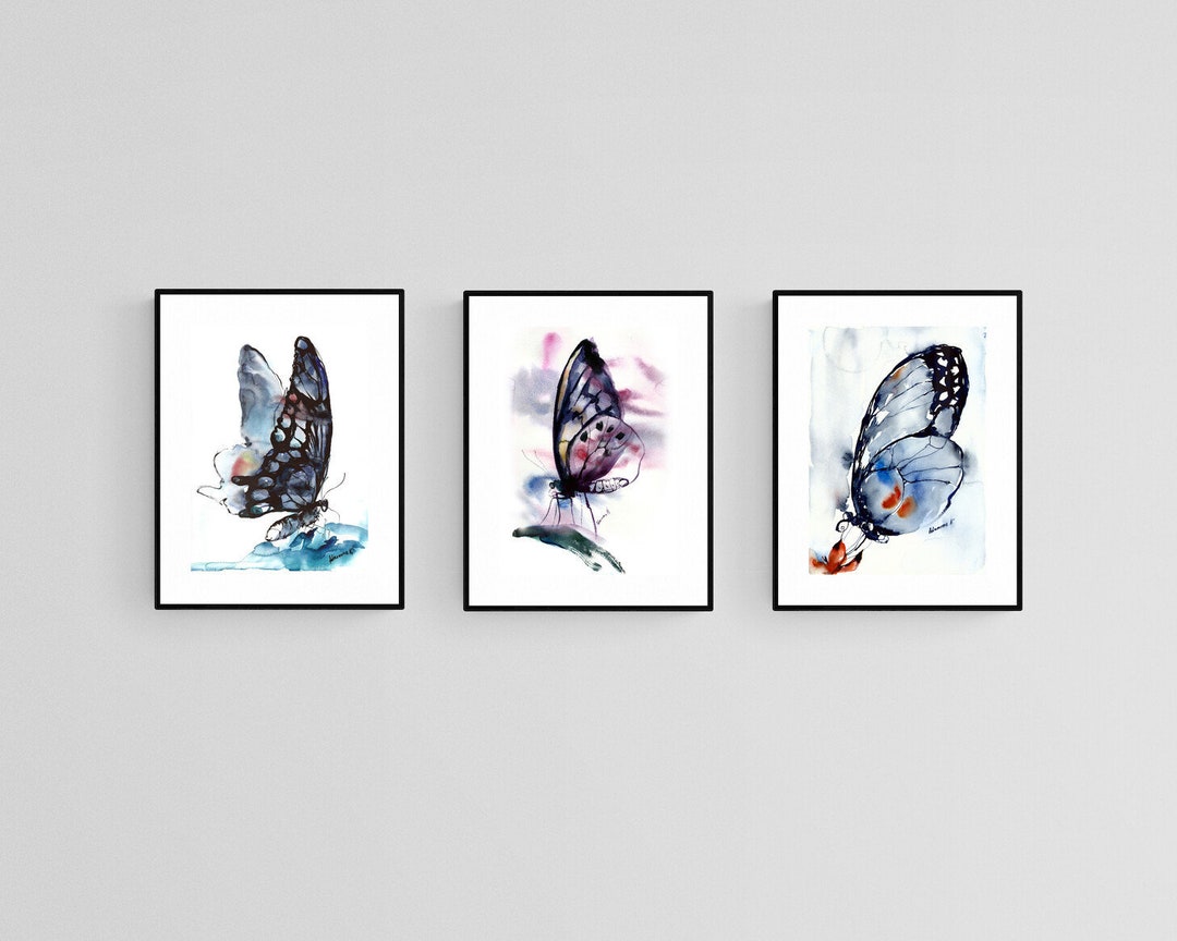 Butterfly Print Set of Three - Watercolor Wall Art for Living Room ...