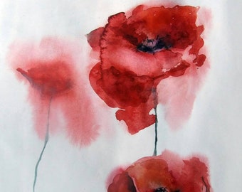 Poppies Print - Watercolor Floral Art. Wedding or Mother's day gift