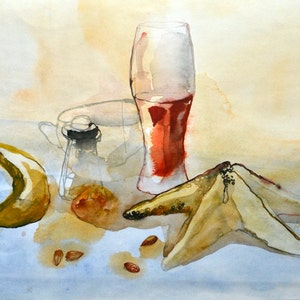 Sale!!! Price - 50 euros (was 119.00) Abstract still life painting - original watercolor. Water colour wall art for kitchen or living room