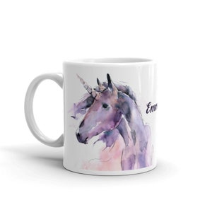 Unicorn Cup - Personalized Gift For a Girl. Purple Watercolor Artistic Design Mug