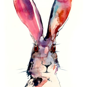 Alice in Wonderland hare art - bunny print - Watercolor wall art for hotel or home