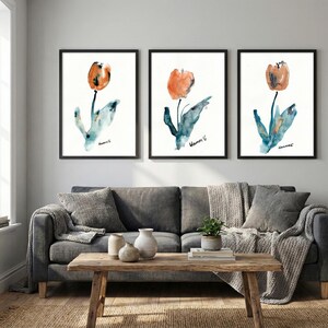 Printed tulip - Watercolor set of 3 prints - simplistic for living room or bedroom.