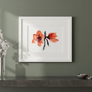 Red flower Watercolor Original Painting - Amarillis Water color Wall Art - Unique present for wedding image 8
