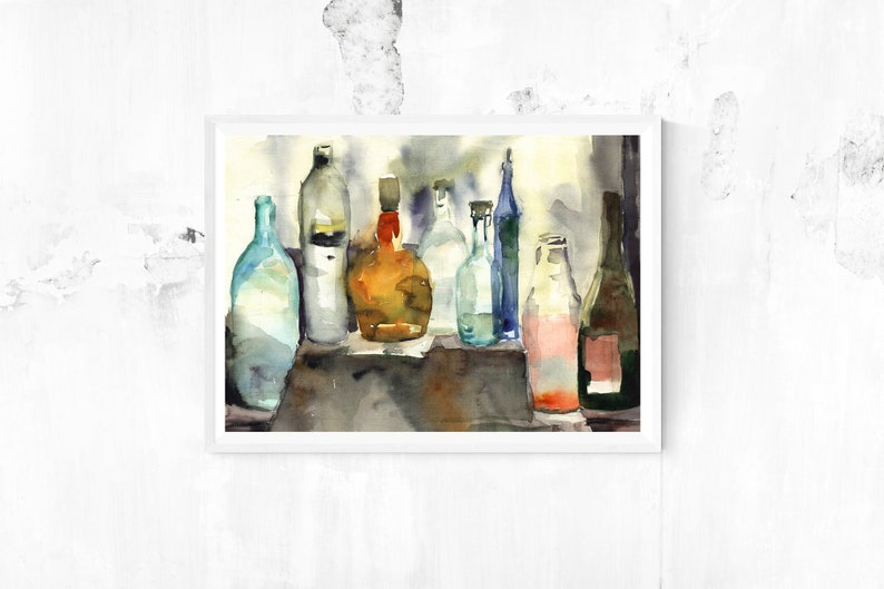 Bouteilles de nature morte art imprimable peinture à laquarelle aquarelle de fichier jpg numérique haute résolution image 3