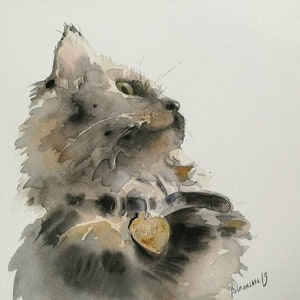 Custom cat painting - pet watercolor portrait. Unique gift for cat or dog lovers