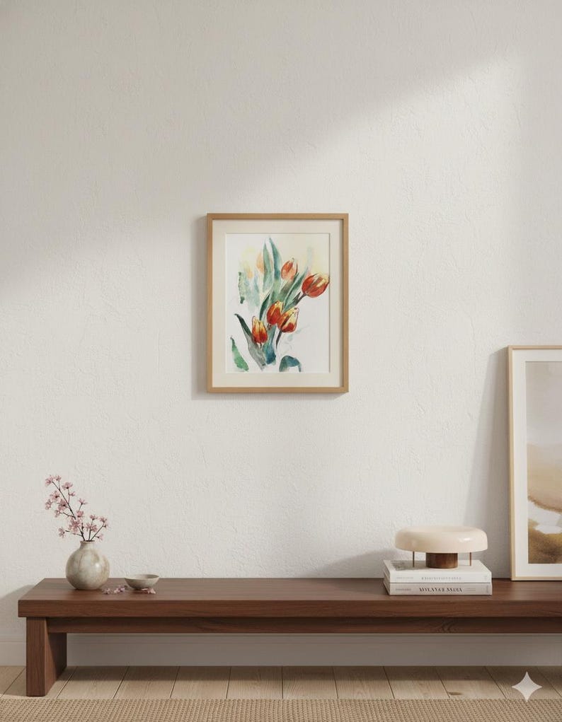 Flores de acuarela - pintura original en acuarela de tulipanes imagen 7