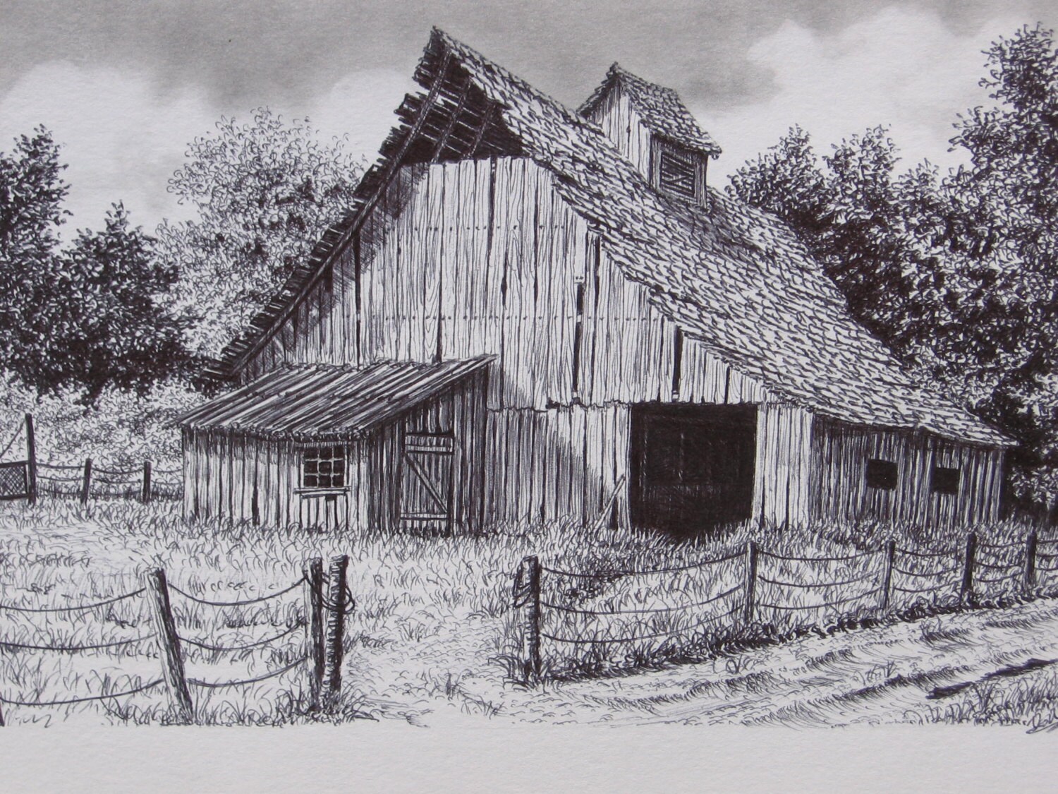 Ink Drawing 'VERMONT' Black & White Original signed Etsy