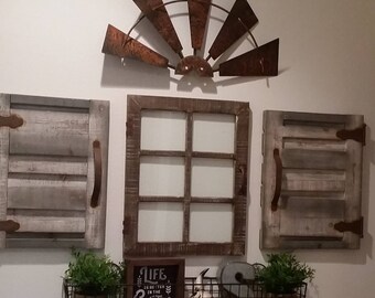 Rustic Windmill 24 Inch Half Windmill Head Rusty Metal Rustic Farmhouse Handmade Wall Decor Fixer Upper Wedding