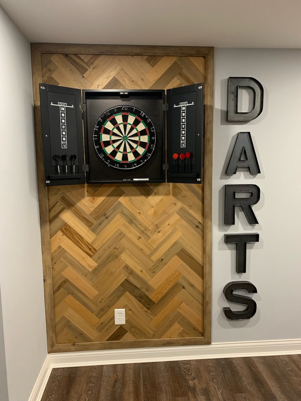 Custom 12" Metal Letters DARTS Sign-DARTS Metal Letters Wall Sign-12" Industrial Metal Letters-Game Room Dart Board Sign-Business Signs