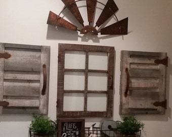 24 Inch Half Windmill Head Rusty Metal-Rustic Farmhouse Windmill-Handmade Rusty Half Windmill Wall Decor-Fixer Upper Windmill Wall Decor