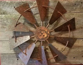 18" Rustic Windmill-Windmill Wall Decor-Rustic Farmhouse Windmill Decor-Handmade Solid Steel Metal Windmill-Barn Farm Decor-Rusty Windmill