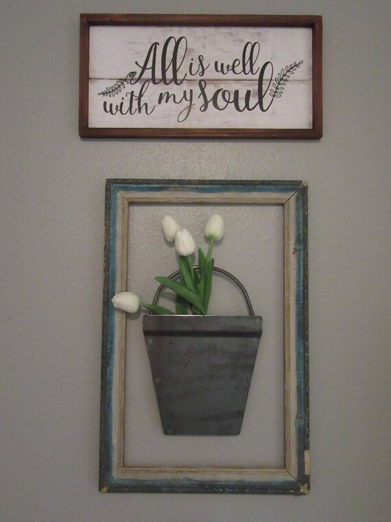 Large Metal Wall Planter Metal Wall Bucket Home Decor Rustic Etsy