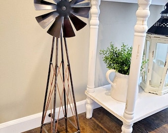 Metal Windmill Tower-Handmade Free Standing Windmill Tower-Rustic to Modern Farmhouse Decor-Tall Standing Ornamental Windmill Home Decor