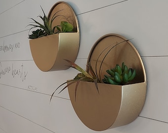 Pair of 10" Round Gold Metal Planter Wall Pocket Planter-Custom Metal Gold Round Wall Pocket Boho/Modern/Farmhouse-Succulents Wall Planter