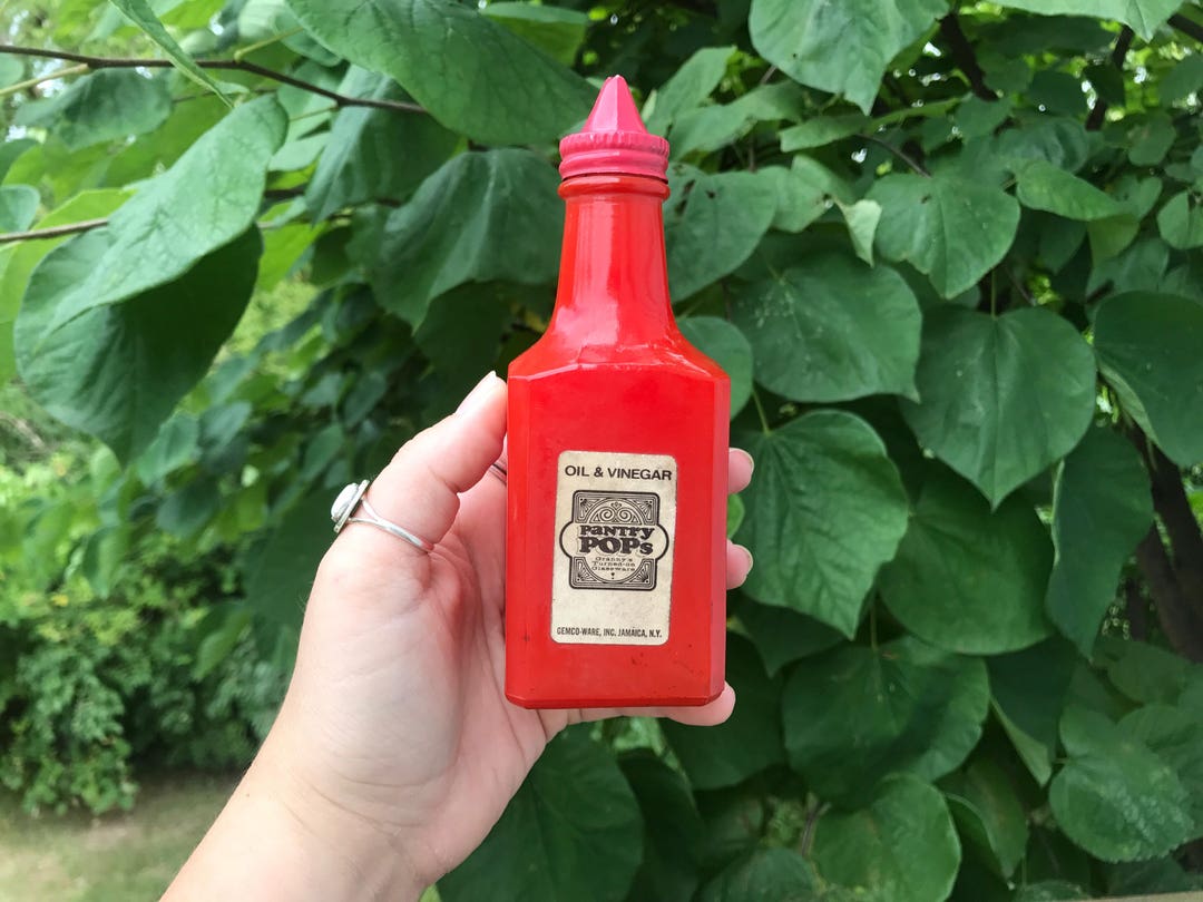 Vintage Pantry Pops Red Gemco Glass Oil & Vinegar Bottle 1960s - Etsy