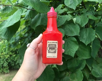 Vintage Pantry Pops Red Gemco Glass Oil & Vinegar Bottle 1960s S4B4