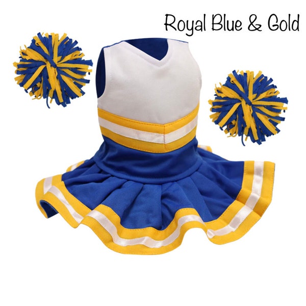 Royal Blue & Gold Cheerleader outfit,  18 inch doll cheer outfit, can be personalized with name or logo by