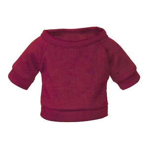 May include: A maroon short-sleeved t-shirt for a pet.