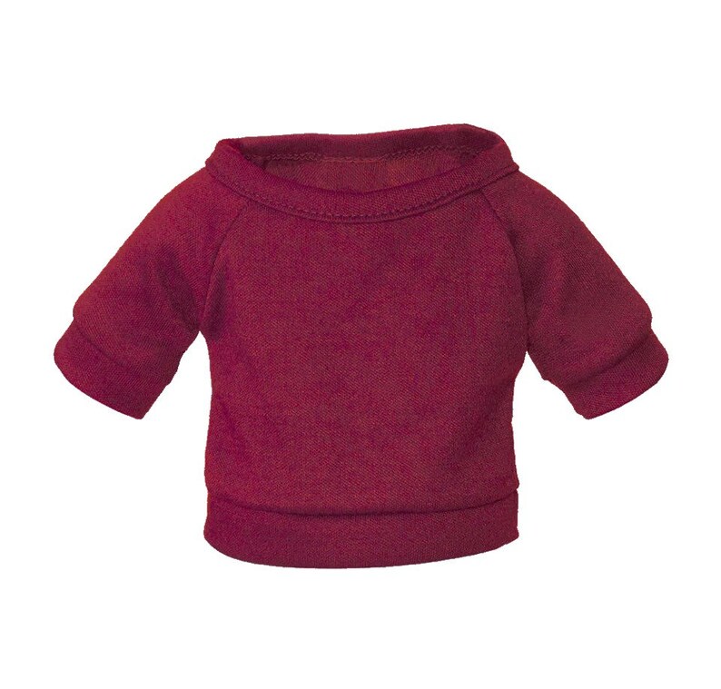 May include: A maroon short-sleeved t-shirt for a pet.