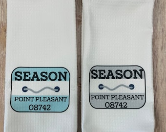 Beach Tag Dish Towel, hostess gift,beach house, zip code, personalized with beach town