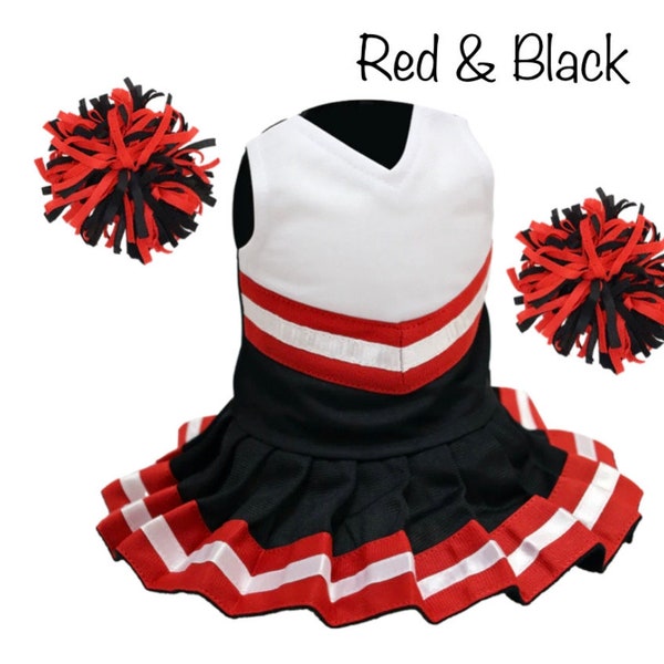 Red & Black Cheerleader outfit,  18 inch doll cheer outfit, can be personalized with name or logo by