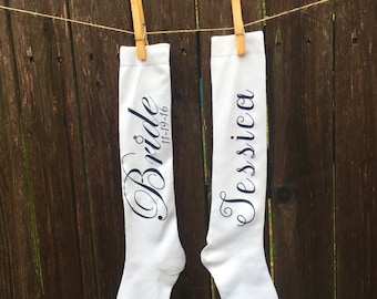 Bride knee High SOCKS w/ Date & Name