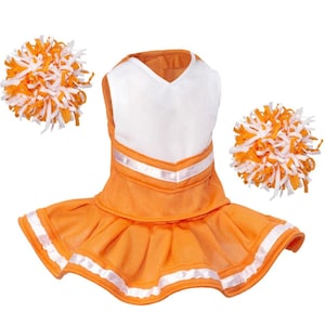 ORANGE Cheerleader outfit,  18 inch doll cheer outfit, can be personalized with name or logo