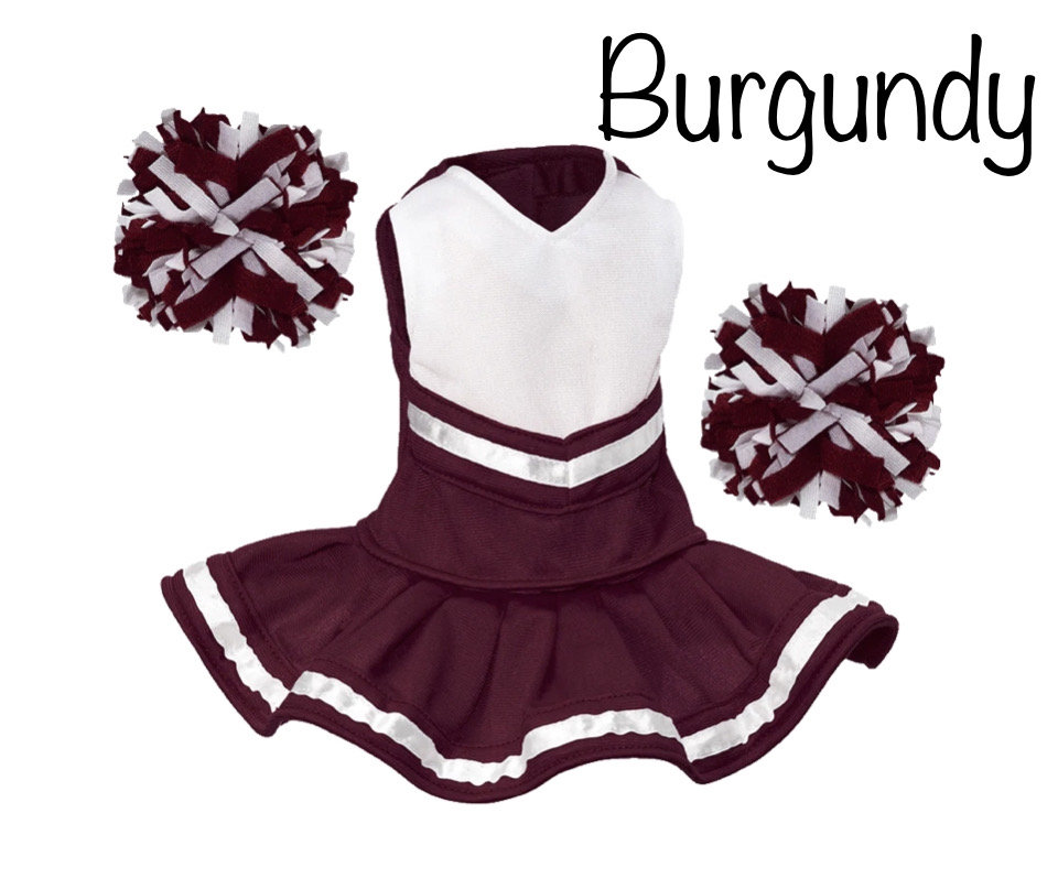 BURGUNDY Cheerleader outfit,  18 inch doll cheer outfit, can be personalized with name or logo by