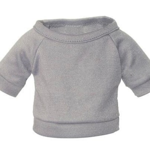 May include: A plain gray short-sleeved sweatshirt for a small dog or cat.